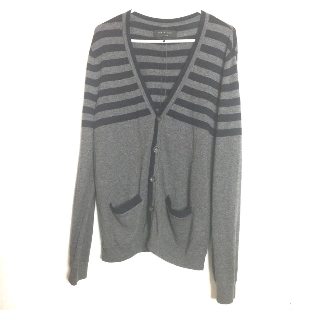 Rag & Bone Grey Navy Blue Striped Cardigan Sweater